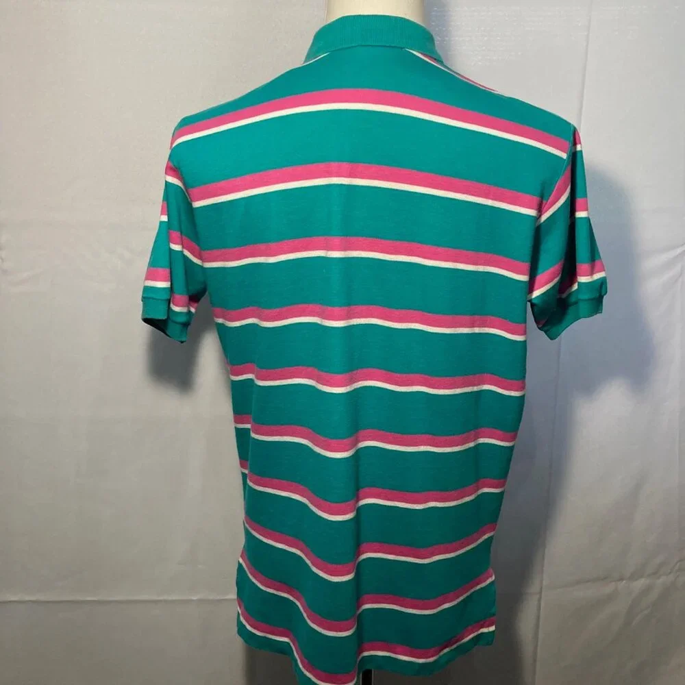 Vintage Polo Ralph Lauren Green w/Stripes Imperfection Golf S/S Shirt Men Large